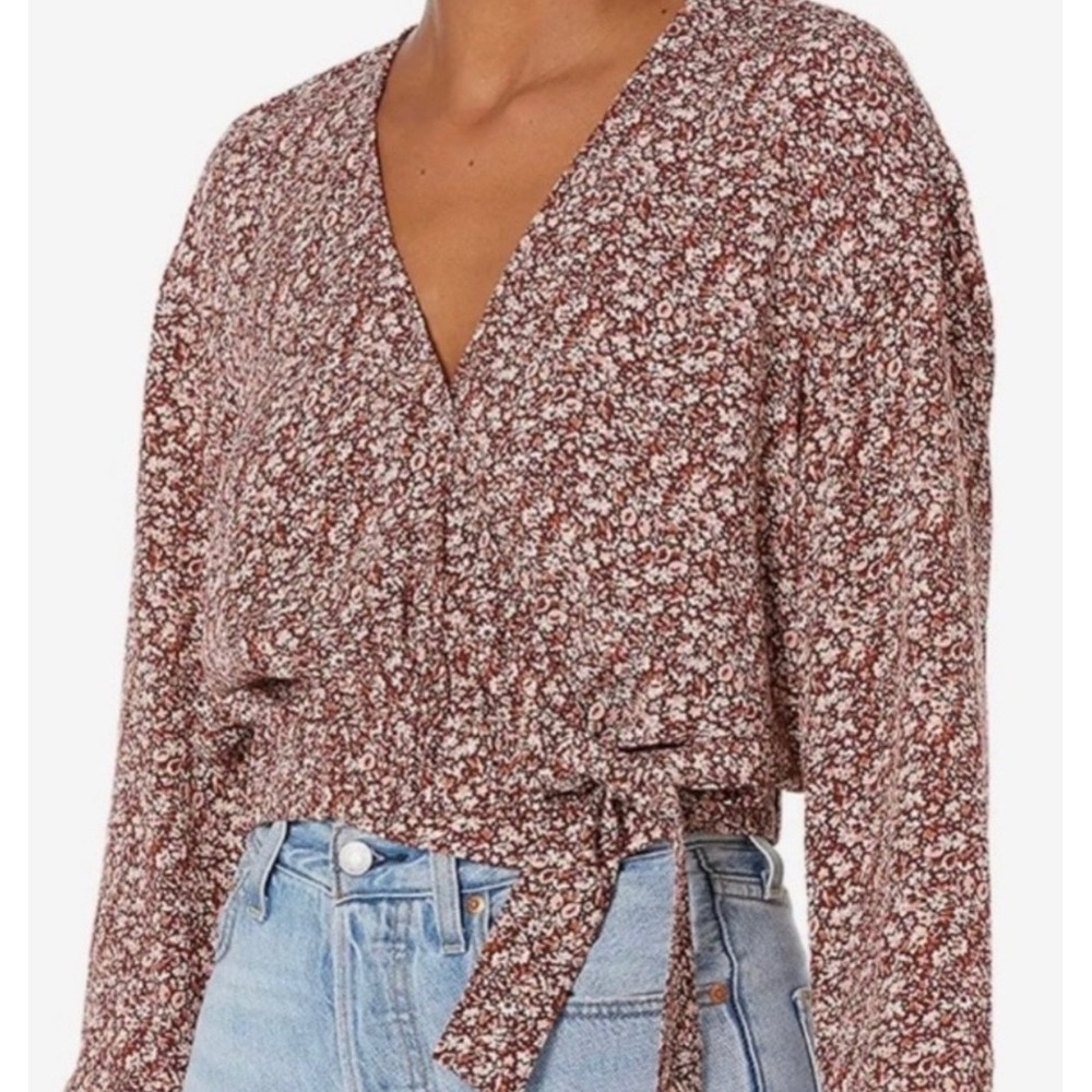 Madewell Wrap Top S Floral Peasant Boho Long Sleeve V Neck Cottagecore Romantic